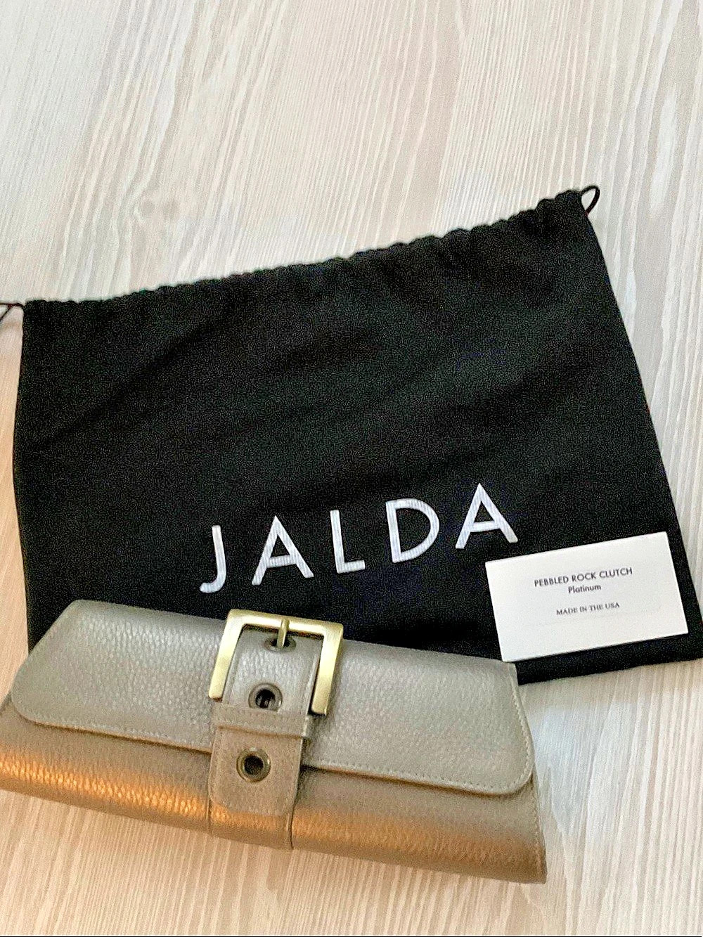 Jalda Pebbled Rock Clutch in Gray & Gold